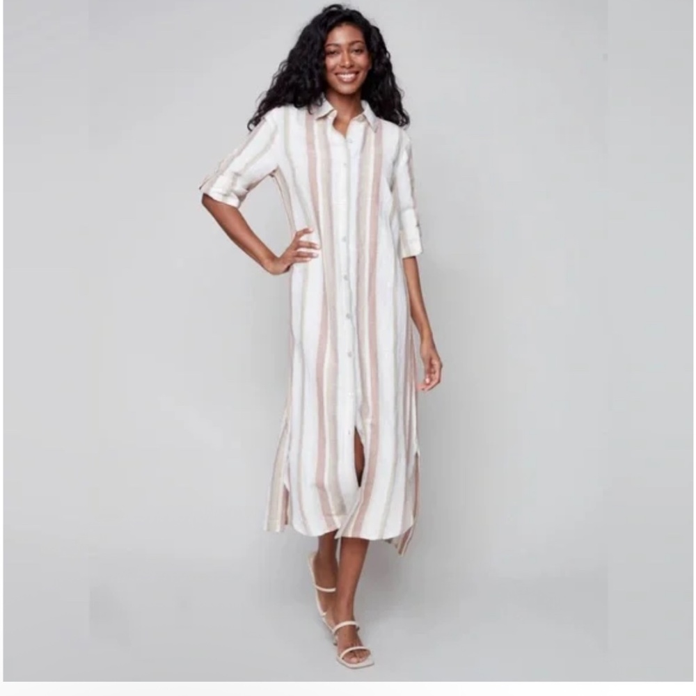 Charlie B Sz M new linen cotton blend dress  or button open